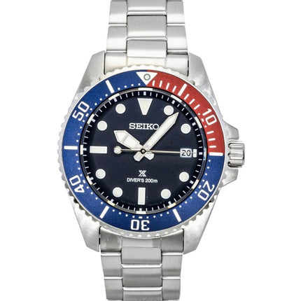 Montre homme Seiko Prospex en acier inoxydable, cadran bleu, solaire, étanche à 200 m (SNE595P1).