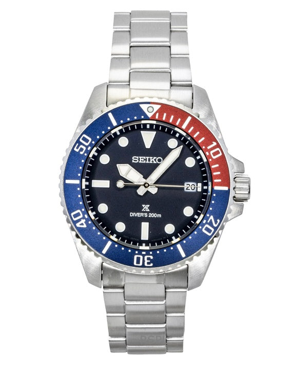 Montre homme Seiko Prospex en acier inoxydable, cadran bleu, solaire, étanche à 200 m (SNE595P1).