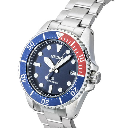 Montre homme Seiko Prospex en acier inoxydable, cadran bleu, solaire, étanche à 200 m (SNE595P1).