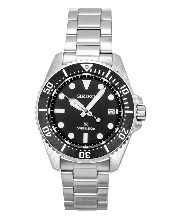 Montre homme Seiko Prospex en acier inoxydable, cadran noir, solaire, étanche à 200 m (SNE597P1).