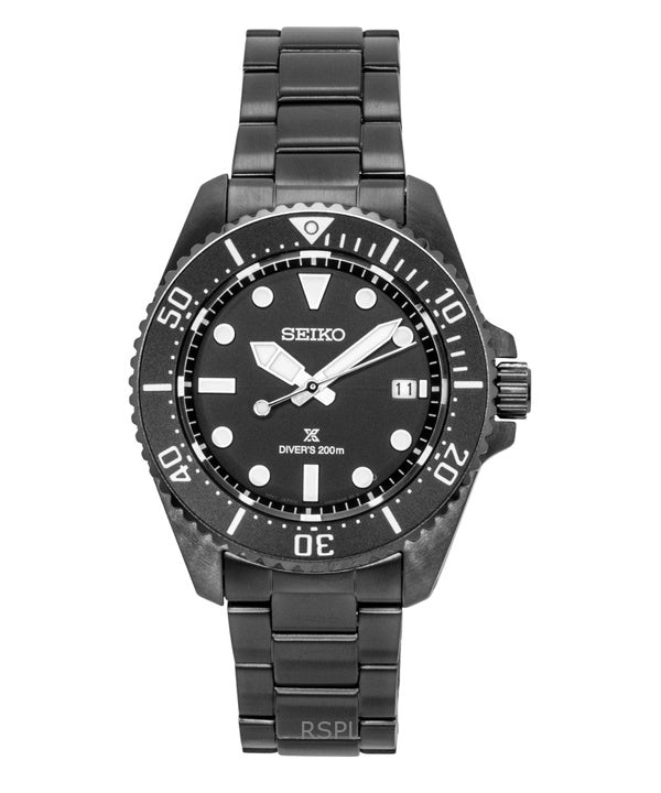 Montre homme Seiko Prospex en acier inoxydable, cadran noir, solaire, étanche à 200 m (SNE599P1).