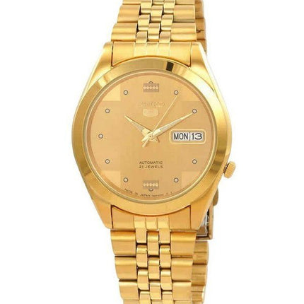 Montre Seiko pour homme, bracelet jubilé 5 tons dorés, cadran doré, 21 bijoux, automatique SNKC12J1