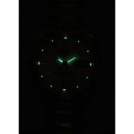 Montre unisexe Seiko 5 en acier inoxydable bicolore, cadran blanc, 21 bijoux, automatique SNKE04J1