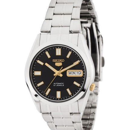 Montre Seiko 5 en acier inoxydable avec cadran noir et 21 bijoux automatique SNKF17J1 pour homme