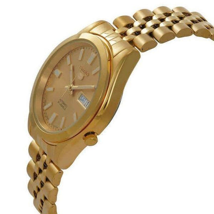 Montre pour homme Seiko 5 tons or en acier inoxydable avec cadran doré automatique 21 bijoux SNKF90J1