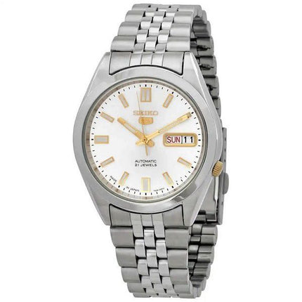 Montre Seiko 5 en acier inoxydable avec cadran argenté et 21 bijoux automatique SNKG39J1 pour homme
