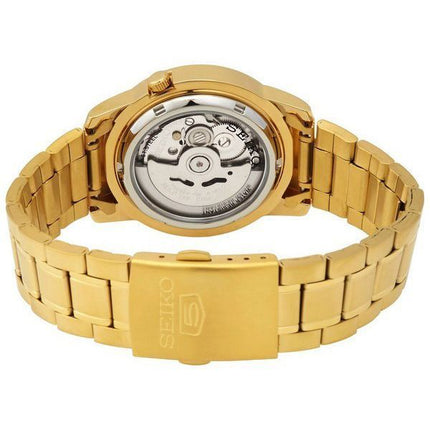 Montre Seiko pour homme en acier inoxydable 5 tons dorés, cadran noir, 21 bijoux, automatique SNKK22K1