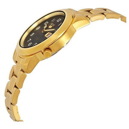 Montre Seiko pour homme en acier inoxydable 5 tons dorés, cadran noir, 21 bijoux, automatique SNKK40J1