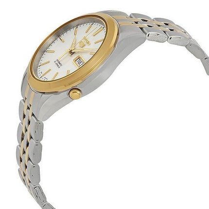 Montre Seiko 5 bicolore en acier inoxydable avec cadran blanc et 21 bijoux automatique SNKL24K1 pour homme