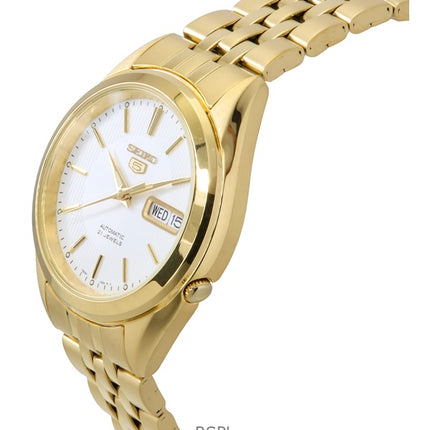 Montre Seiko pour homme en acier inoxydable 5 tons dorés, cadran blanc, 21 bijoux, automatique SNKL26K1
