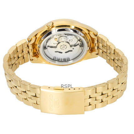 Montre Seiko pour homme en acier inoxydable 5 tons dorés, cadran blanc, 21 bijoux, automatique SNKL26K1
