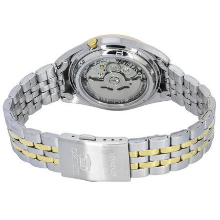 Montre Seiko 5 bicolore en acier inoxydable avec cadran argenté et 21 bijoux automatique SNKL36J1 pour homme