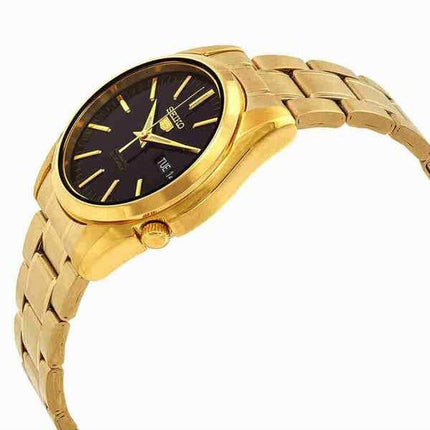 Montre Seiko 5 Sports en acier inoxydable doré avec cadran noir et 21 bijoux automatique SNKL50K1 pour homme