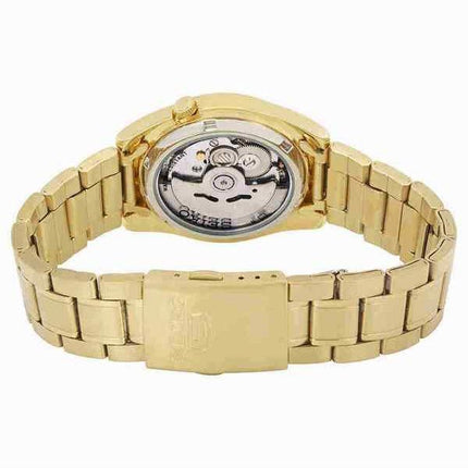 Montre Seiko 5 Sports en acier inoxydable doré avec cadran noir et 21 bijoux automatique SNKL50K1 pour homme