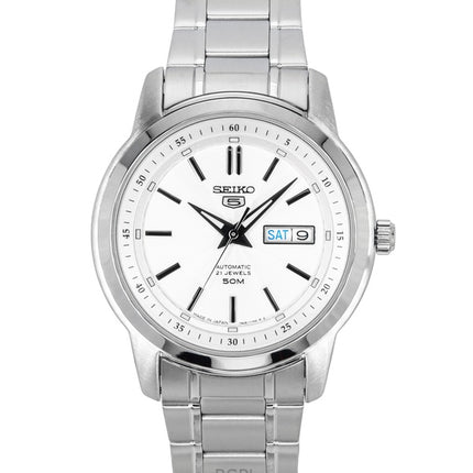 Montre automatique Seiko 5 pour homme, cadran argenté, 21 rubis, acier inoxydable, SNKM83J1
