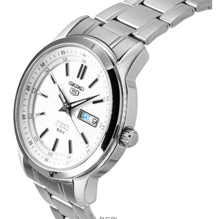 Montre automatique Seiko 5 pour homme, cadran argenté, 21 rubis, acier inoxydable, SNKM83J1