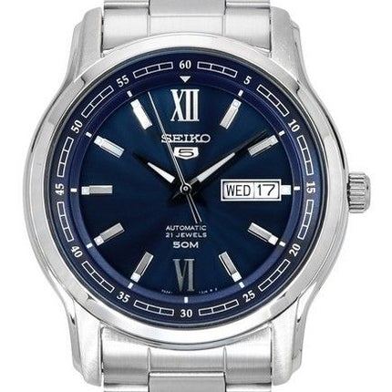 Montre analogique Seiko 5 en acier inoxydable avec cadran bleu automatique SNKP17K1 pour homme