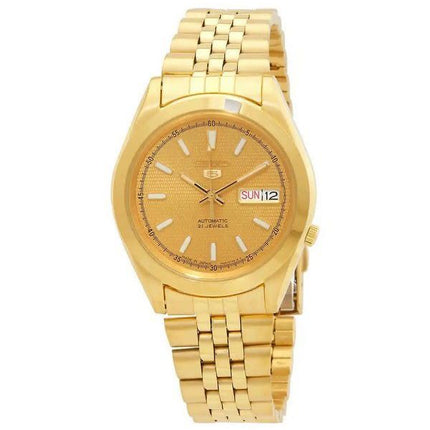 Montre Seiko pour homme en acier inoxydable 5 tons dorés, cadran doré, 21 bijoux, automatique SNXC34J5