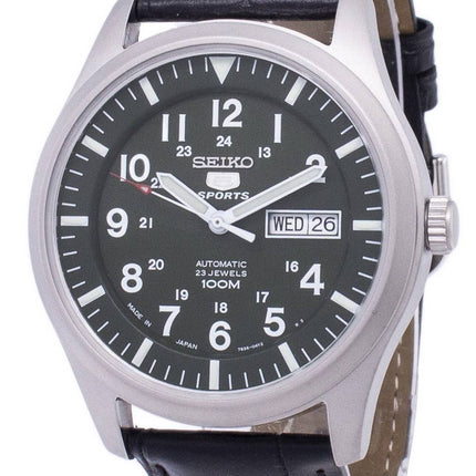Montre pour homme Seiko 5 Sports Automatic Made Japan noire en cuir noir SNZG09J1-LS6