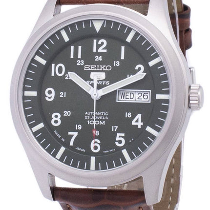 Seiko 5 Sports automatique Japon fait rapport en cuir brun SNZG09J1-LS7 montre homme