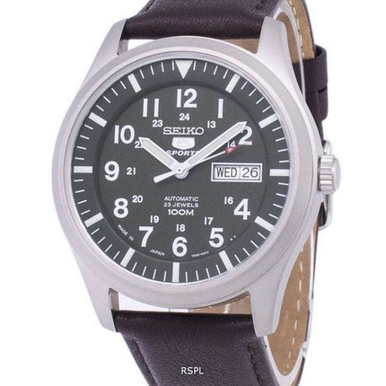 Seiko 5 Sports automatique Japon fait rapport en cuir marron foncé SNZG09J1-LS11 montre homme
