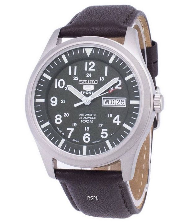 Seiko 5 Sports automatique Japon fait rapport en cuir marron foncé SNZG09J1-LS11 montre homme