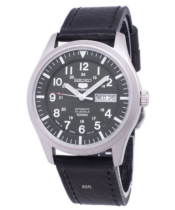 Seiko 5 Sports automatique Japon fait rapport en cuir noir SNZG09J1-LS8 montre homme