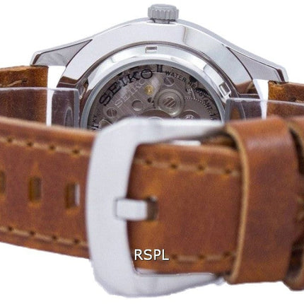 Montre homme Seiko 5 Sports Automatic, fabriquée au Japon, bracelet en cuir marron, référence SNZG15J1-var-LS9, étanche à 100 m, reconditionnée.