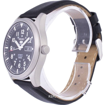 Montre homme Seiko 5 Sports Automatic reconditionnée, bracelet en cuir noir SNZG15K1-var-LS10, étanche à 100 m