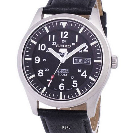 Montre homme Seiko 5 Sports Automatic reconditionnée, bracelet en cuir noir SNZG15K1-var-LS10, étanche à 100 m