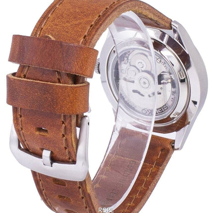 Montre homme Seiko 5 Sports Automatic en cuir marron SNZG15K1-var-LS9 100M reconditionnée