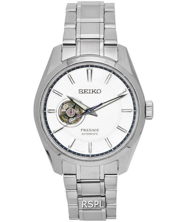 Seiko Presage Sharp Edged Open Heart Cadran Blanc Automatique SPB309 SPB309J1 SPB309J 100M Montre Homme
