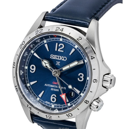Montre homme Seiko Prospex Alpinist GMT, bracelet en cuir, cadran bleu, automatique, SPB377J1, 200 m