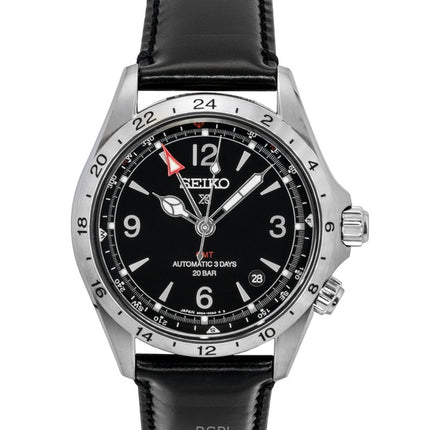 Montre homme Seiko Prospex Alpinist GMT, bracelet en cuir, cadran noir, automatique, SPB379J1, 200 m