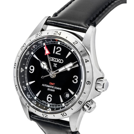 Montre homme Seiko Prospex Alpinist GMT, bracelet en cuir, cadran noir, automatique, SPB379J1, 200 m