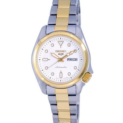 Montre Seiko 5 Sports bicolore en acier inoxydable, cadran blanc, automatique, SRE004 SRE004K1 SRE004K, étanche à 100 m, reconditionnée pour femme