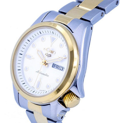 Montre Seiko 5 Sports bicolore en acier inoxydable, cadran blanc, automatique, SRE004 SRE004K1 SRE004K, étanche à 100 m, reconditionnée pour femme