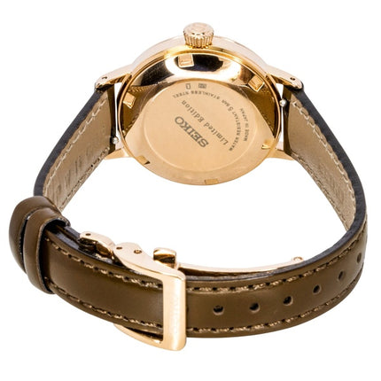 Montre femme Seiko Presage Cocktail édition limitée, bracelet cuir, cadran or rose, automatique SRE014J1