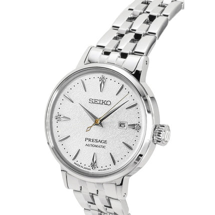 Montre femme Seiko Presage Cocktail avec accents de diamants, cadran argenté en acier inoxydable, automatique SRE017J1
