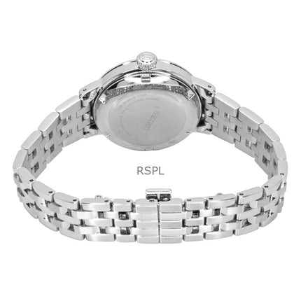 Montre femme Seiko Presage Cocktail avec accents de diamants, cadran argenté en acier inoxydable, automatique SRE017J1