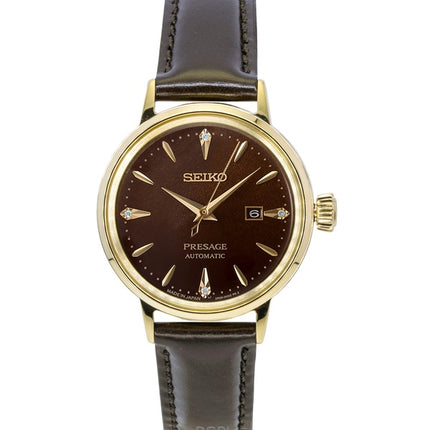 Montre femme Seiko Presage Cocktail avec accents de diamants et bracelet en cuir, automatique SRE020J1