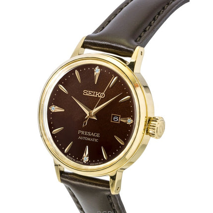 Montre femme Seiko Presage Cocktail avec accents de diamants et bracelet en cuir, automatique SRE020J1