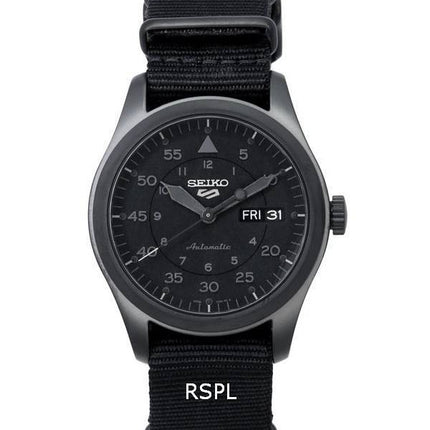 Montre homme Seiko 5 Sports Stealth reconditionnée, bracelet en nylon, cadran noir, automatique, références SRPJ11, SRPJ11K1 et SRPJ11K, étanche à 100 m.