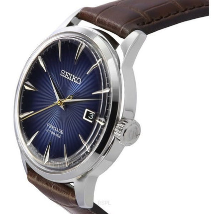 Montre Seiko Presage Cocktail Time avec bracelet en cuir de veau et cadran bleu automatique SRPK15J1 pour homme