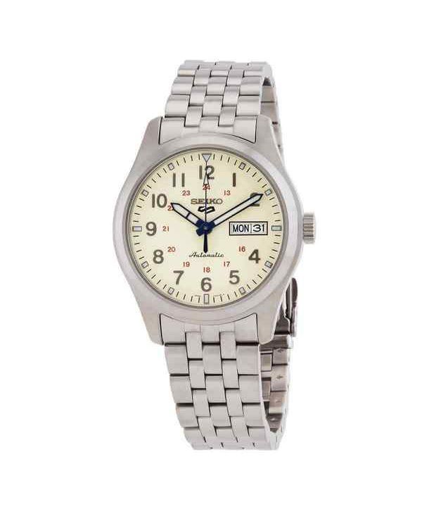 Montre pour homme Seiko 5 Sports Laurel 110e anniversaire édition limitée cadran beige automatique SRPK41K1 100M avec bracelet s
