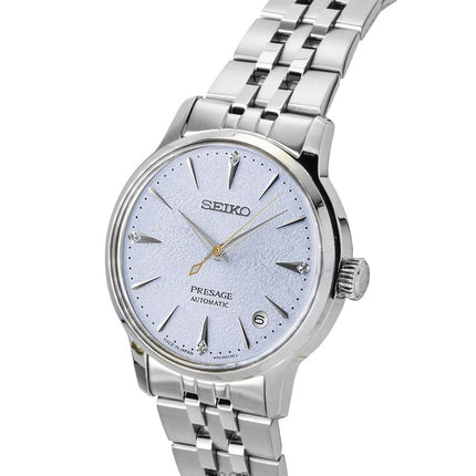 Montre femme Seiko Presage Cocktail avec accents de diamants, boîtier en acier inoxydable, cadran bleu clair, automatique SRPL61J1