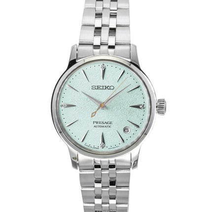 Montre femme Seiko Presage Cocktail avec accents de diamants, cadran vert menthe, acier inoxydable, automatique SRPL63J1