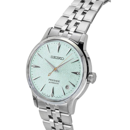 Montre femme Seiko Presage Cocktail avec accents de diamants, cadran vert menthe, acier inoxydable, automatique SRPL63J1
