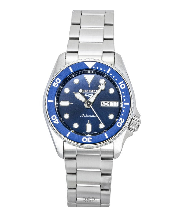 Montre homme Seiko 5 Sports SKX Street Denim en acier inoxydable, cadran bleu, automatique SRPL77K1, étanche à 100 m