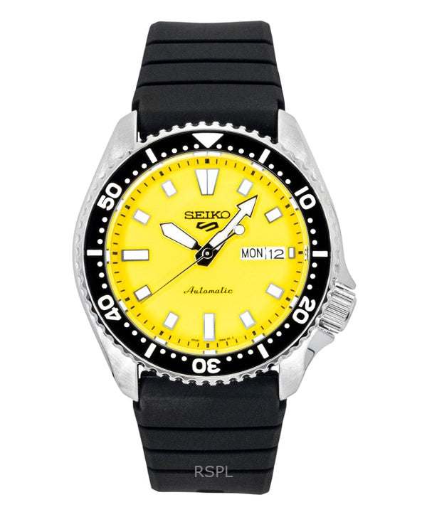Montre homme Seiko 5 Sports SKX Redux, bracelet en silicone, cadran jaune, automatique SRPL87K1, étanche à 100 m